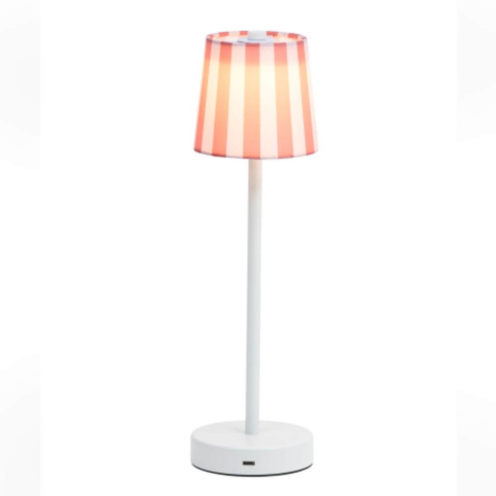 Enchante 4x14 Printed Striped Lampshade Rechargeable Tabletop Cordless Lamp
